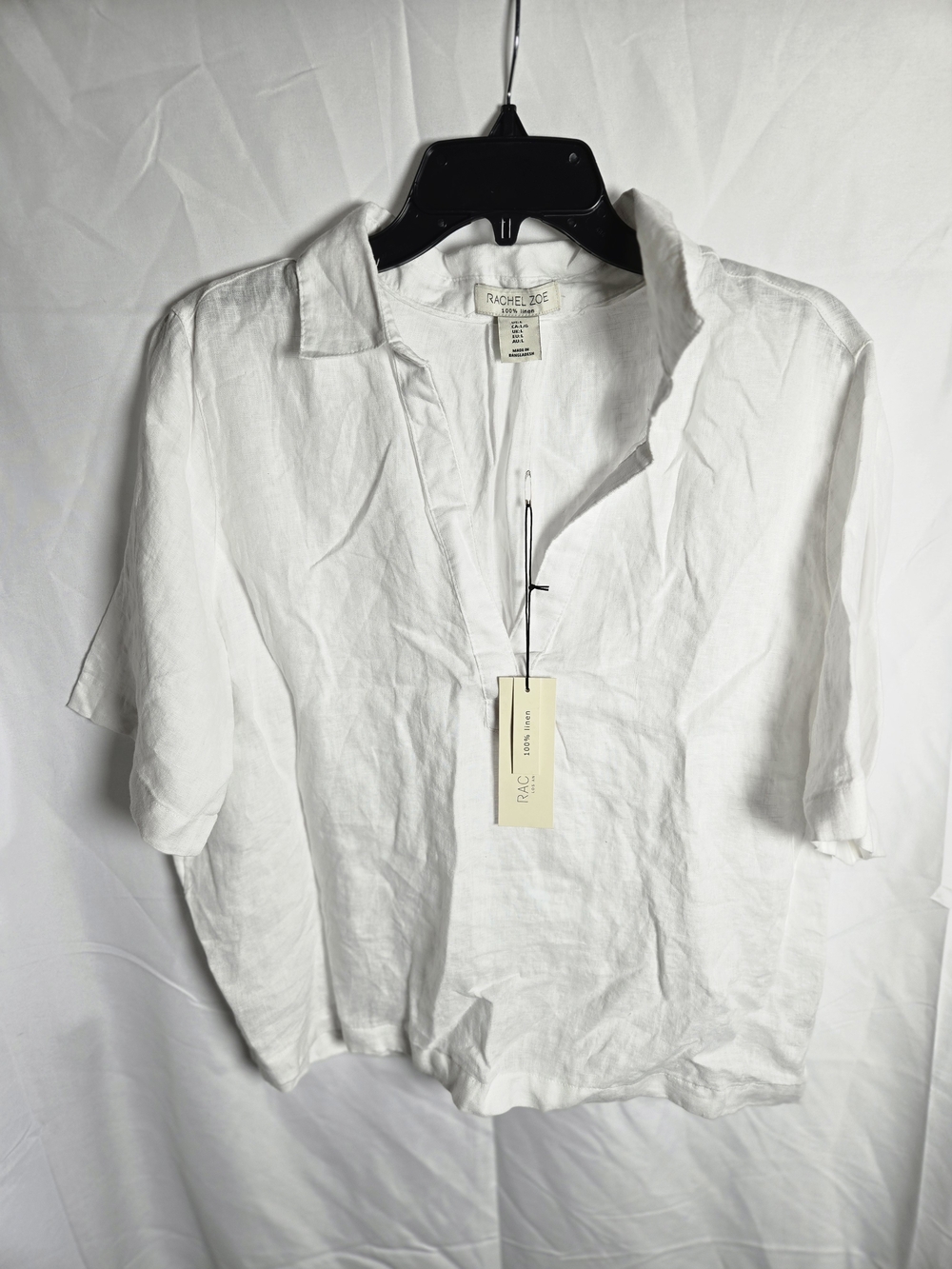 Rachel Zoe White Short-Sleeve Linen Button-Down Shirt
